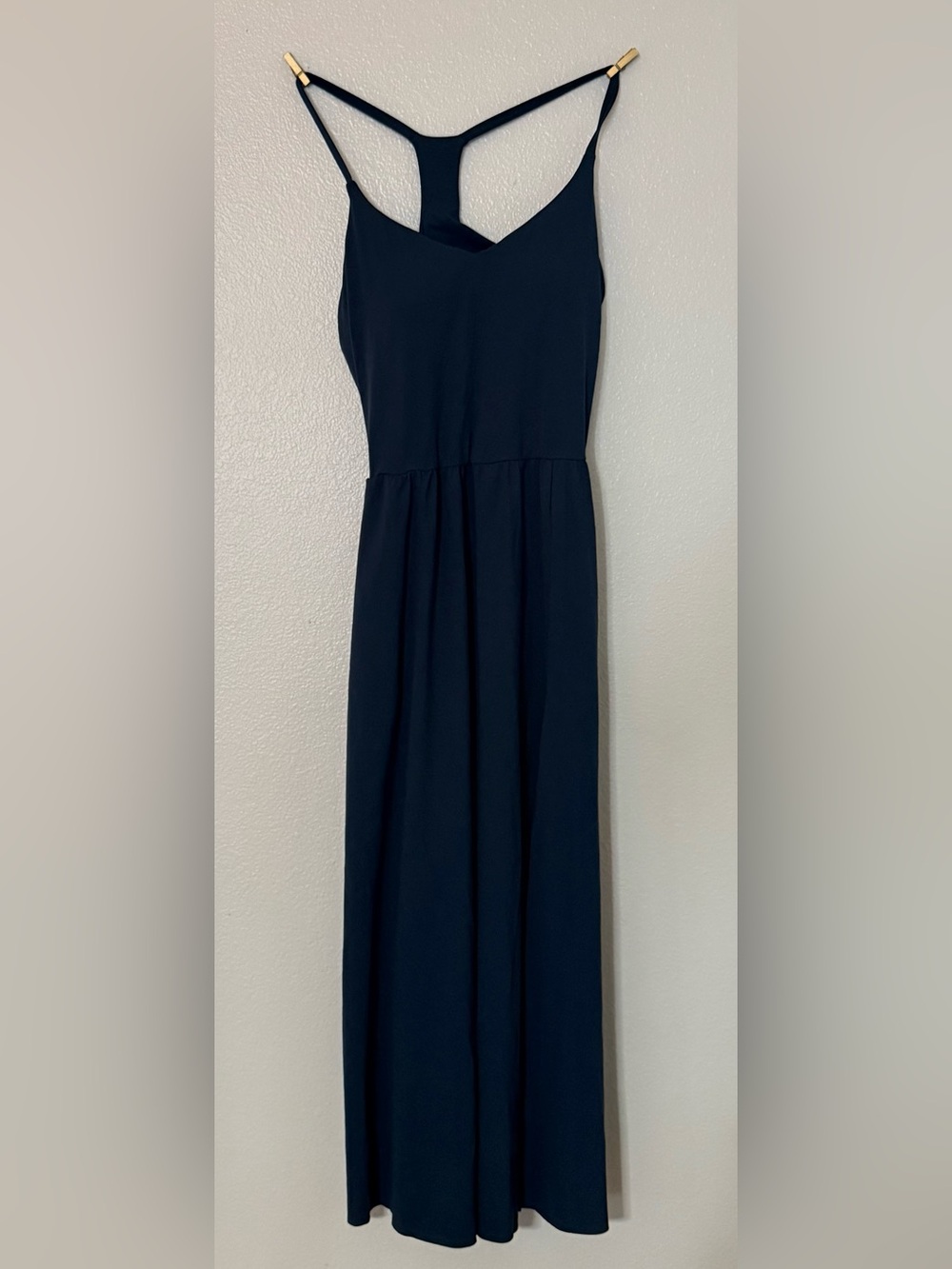 Halara M Navy Blue Maxi Dress Built In Bra Pockets Side Slit Racerback NWOT